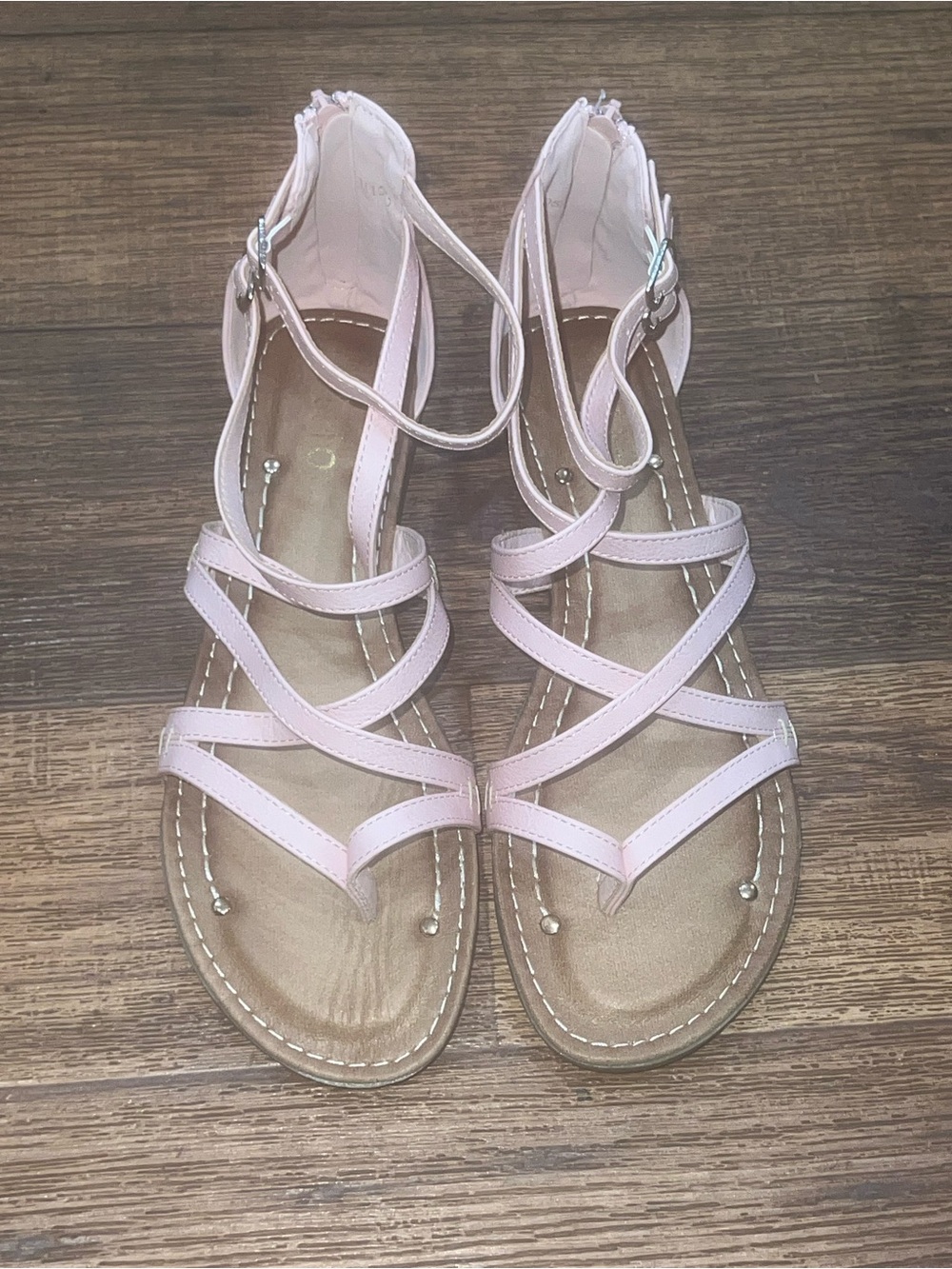 Ollio Strappy Ankle-Tie Sandals in Light Pink